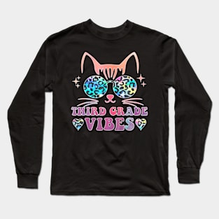 Back To School 3Rd Grade Vibes Leopard Tie Dye Cat Girl Eyes Long Sleeve T-Shirt